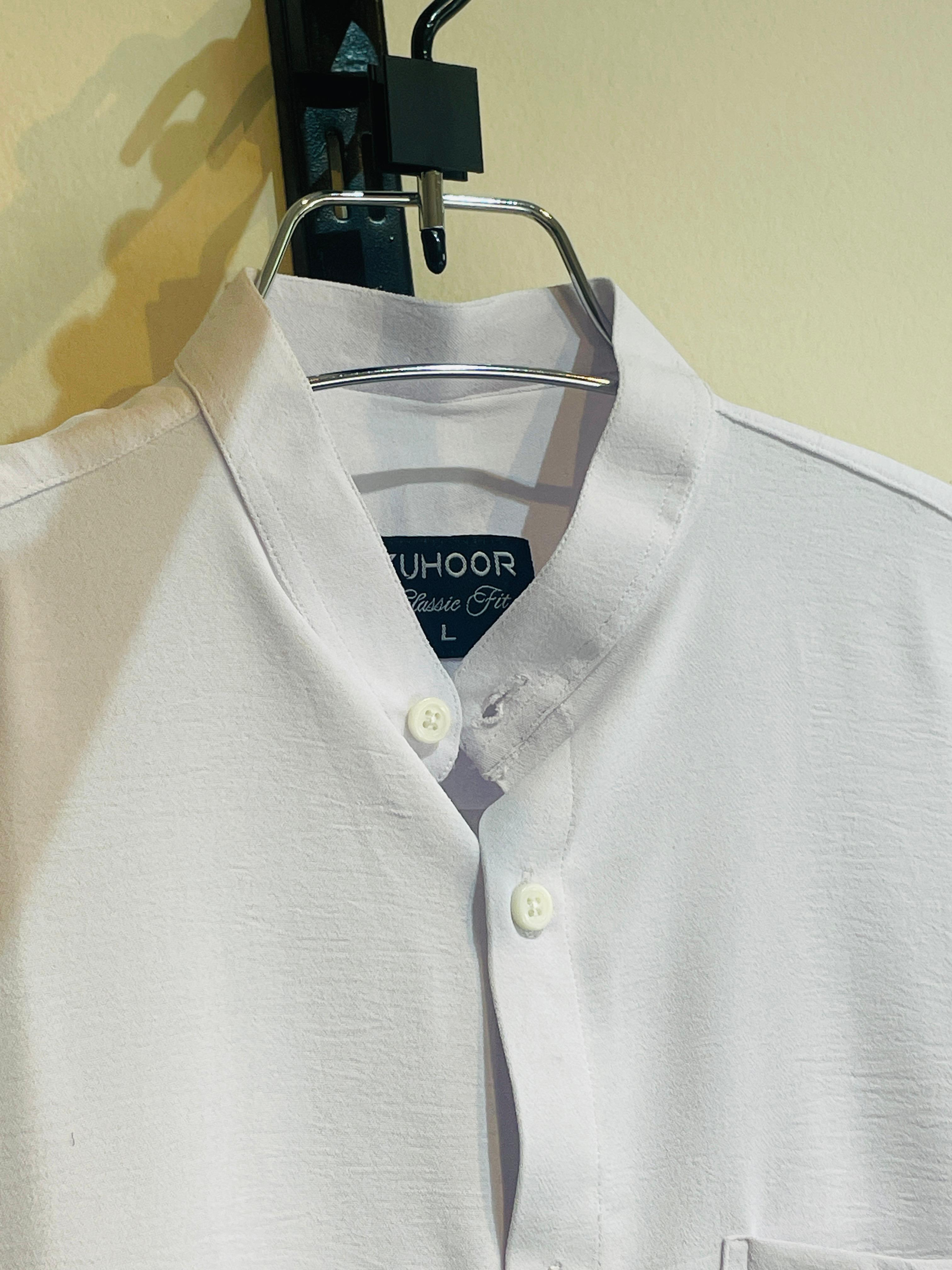 Men's White Cotton Band Collar Shirt - Image 2